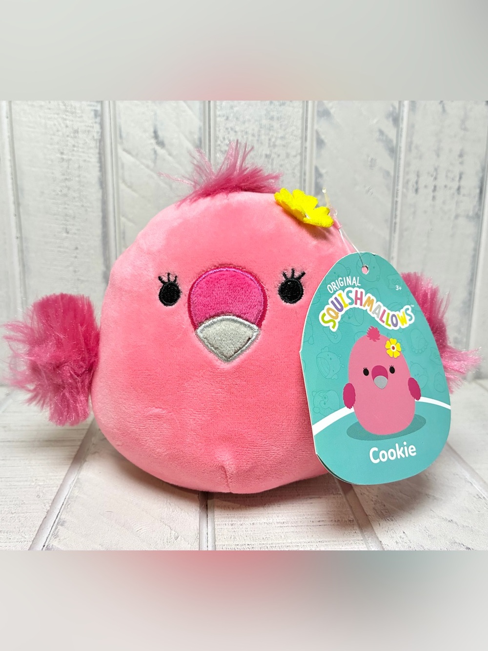 Squishmallows 5” Cookie Pink Flamingo Plush With Yellow Flower 2022 Collectible